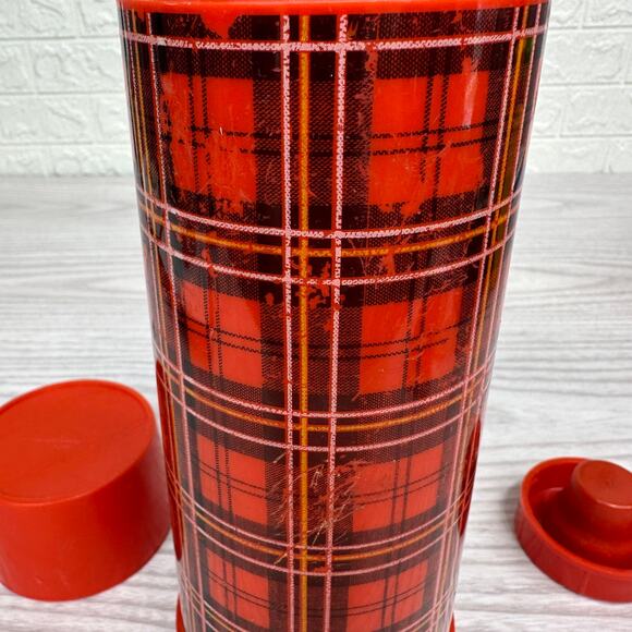 Aladdins Plaid Thermos Vacuum Bottle Red Dishwasher Safe Leakproof 1Pint Vintage - Picture 4 of 10